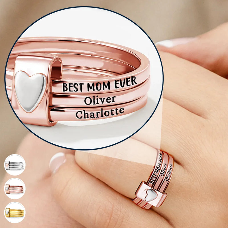 Gift For Yourself, Gift For Women, Gift For Aunt, Gift For Mother, Gift For Grandma, Love, Gift For Wife - Best Mom Grandma Ever - Personalized Heart Stacking Rings