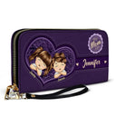 Gift For Mother, Gift For Grandma, Love - Best Mom Nana Ever Cute Chibi Kids Printed Embossed Flowers - Personalized Leather Long Wallet