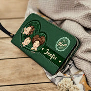 Gift For Mother, Gift For Grandma, Love - Best Mom Nana Ever Cute Chibi Kids Printed Embossed Flowers - Personalized Leather Long Wallet