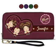Gift For Mother, Gift For Grandma, Love - Best Mom Nana Ever Cute Chibi Kids Printed Embossed Flowers - Personalized Leather Long Wallet