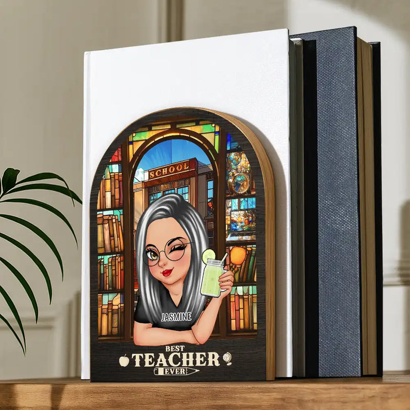 Teacher, Happy, Gift For Yourself - Best Teacher Ever - Personalized Wood Book Ends