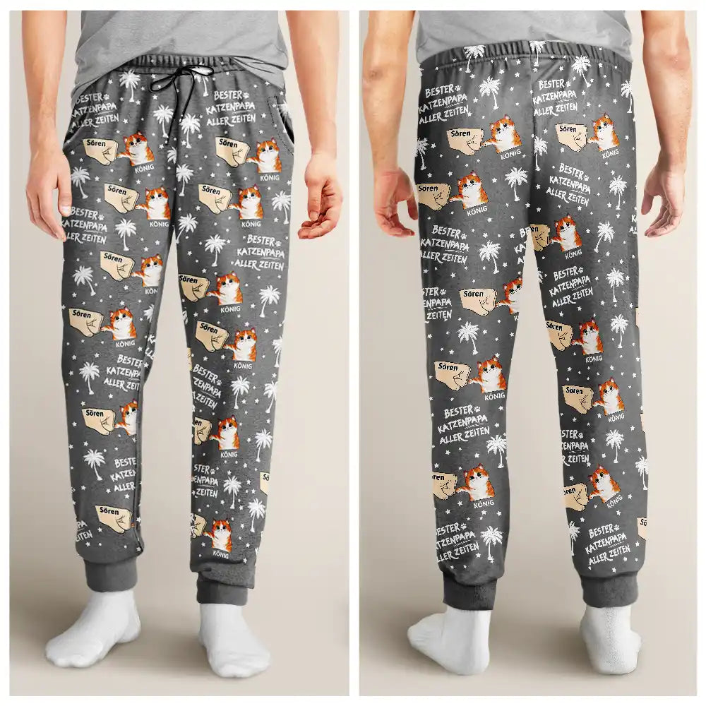 Cat Lovers,Cat Mom,Cat Dad,Happy - Bester Katzenpapa Aller Zeiten - Personalisierte Pyjamahose