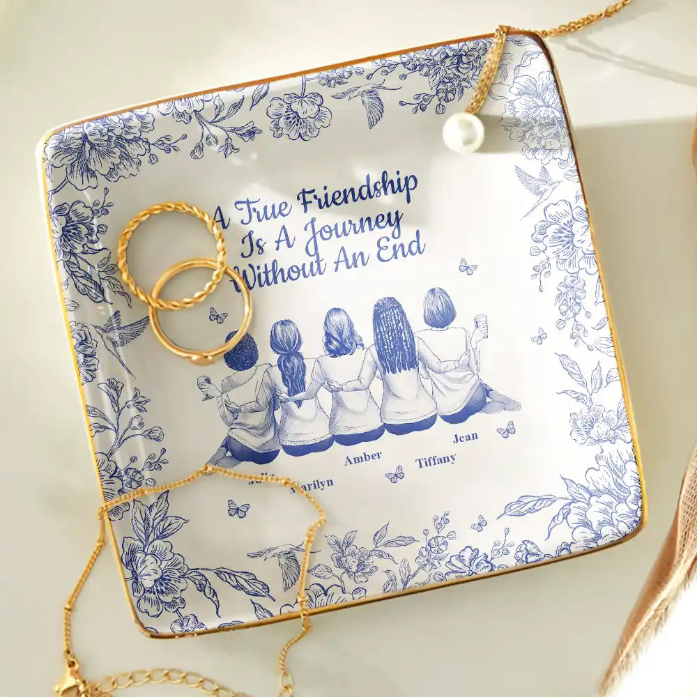 Gift For Bestie,Gift For Sisters,Gift For Women,Gifts For Colleagues,Happy - Bestie A True Friendship Is A Journey Without An End Toile - Personalized Ring Dish