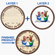 Gift For Bestie, Gift For Sisters, Gift For Women, Gifts For Colleagues, Happy, Christmas - Bestie A True Friendship Is A Journey Without An End - Personalized 2-Layered Wooden Ornament