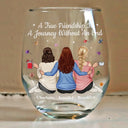 Gift For Bestie, Gift For Sisters, Gift For Women, Gifts For Colleagues, Happy - Bestie A True Friendship Is A Journey Without An End - Personalized Stemless Wine Glass