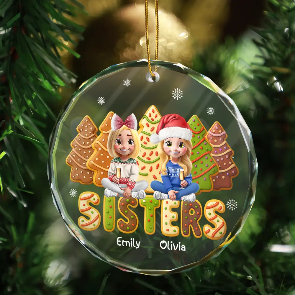 Christmas, Gift For Bestie, Happy - Bestie Cake Cookie Tree - Personalized Circle Glass Ornament