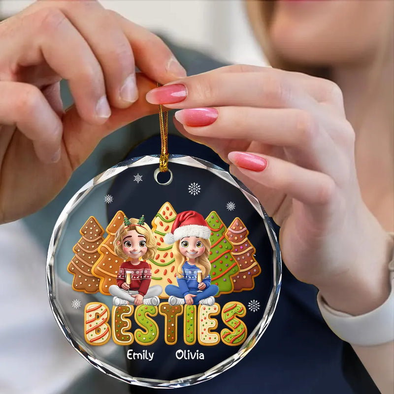 Christmas, Gift For Bestie, Happy - Bestie Cake Cookie Tree - Personalized Circle Glass Ornament