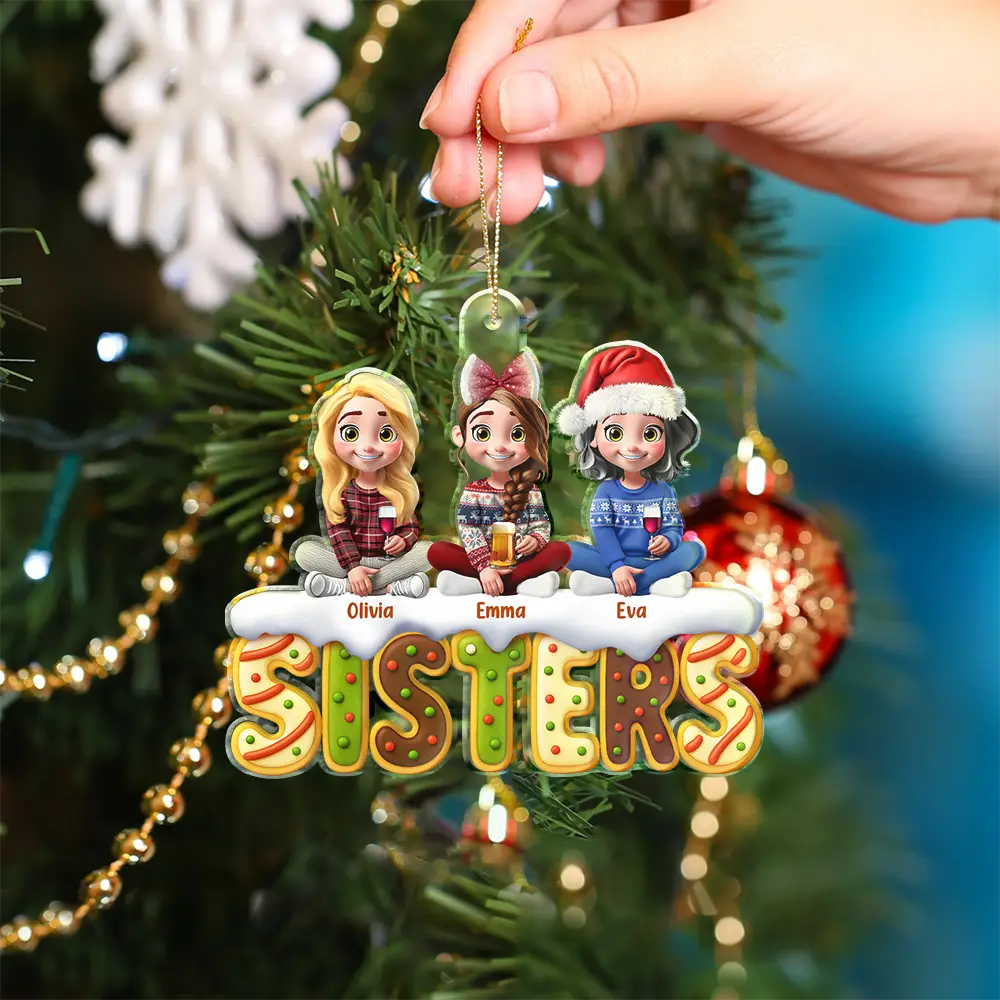 Gift For Bestie,Happy - Bestie Sister Cake Cookie Tree - Personalized Custom Shaped Acrylic Ornament