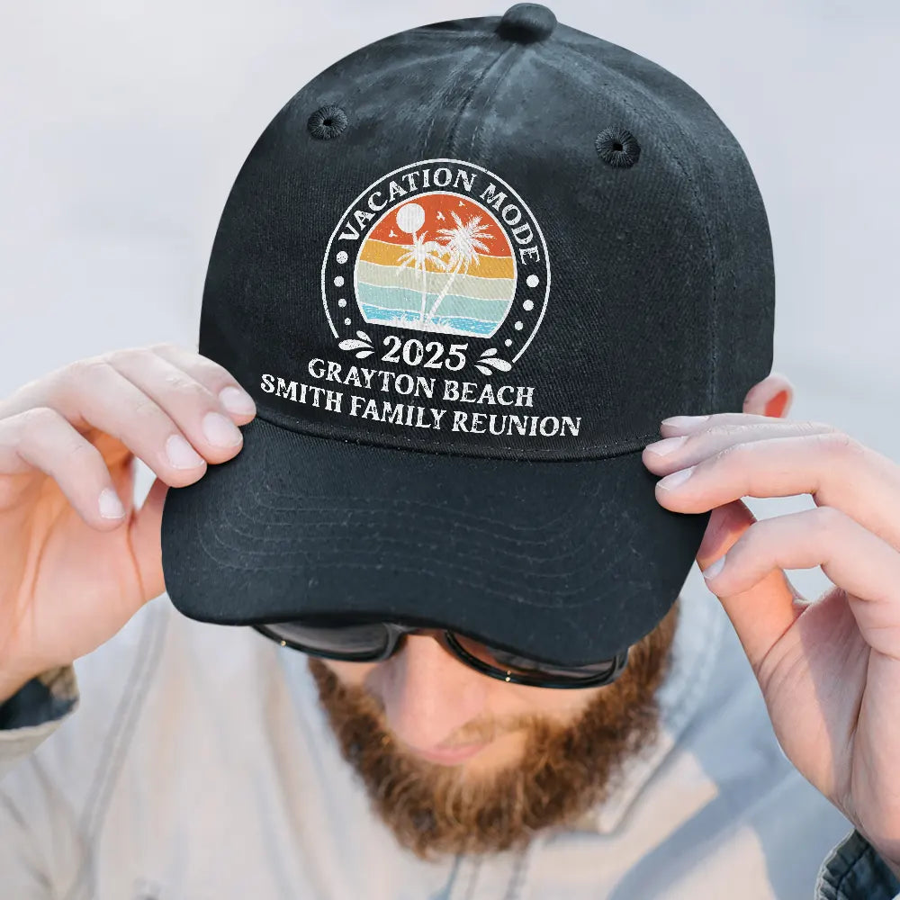 Travel,Summer,Beach,Gift For Bestie,Family,Gift For Sibling - Bestie Family Vacation - Personalized Vintage Washed Denim Cap