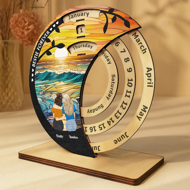 Gift For Bestie, Happy, Christmas - Bestie Forever - Personalized Spinning Perpetual Desk Calendar