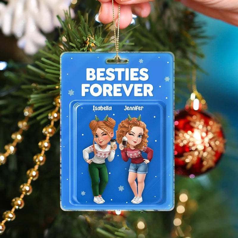 Christmas,Gift For Bestie,Happy - Bestie Forever 3D Effect Acrylic Block - Personalized Custom Shaped Acrylic Ornament