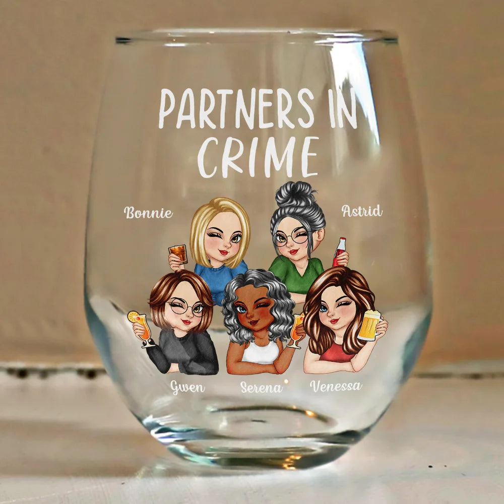 Gift For Bestie, Funny, Gift For Women - Bestie Partners In Crime If We Get Caught - Personalized Stemless Wine Glass