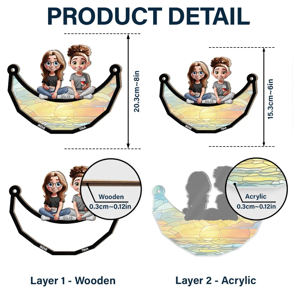 Bestie Sister Sitting On The Moon - Personalized Window Hanging Suncatcher Ornament