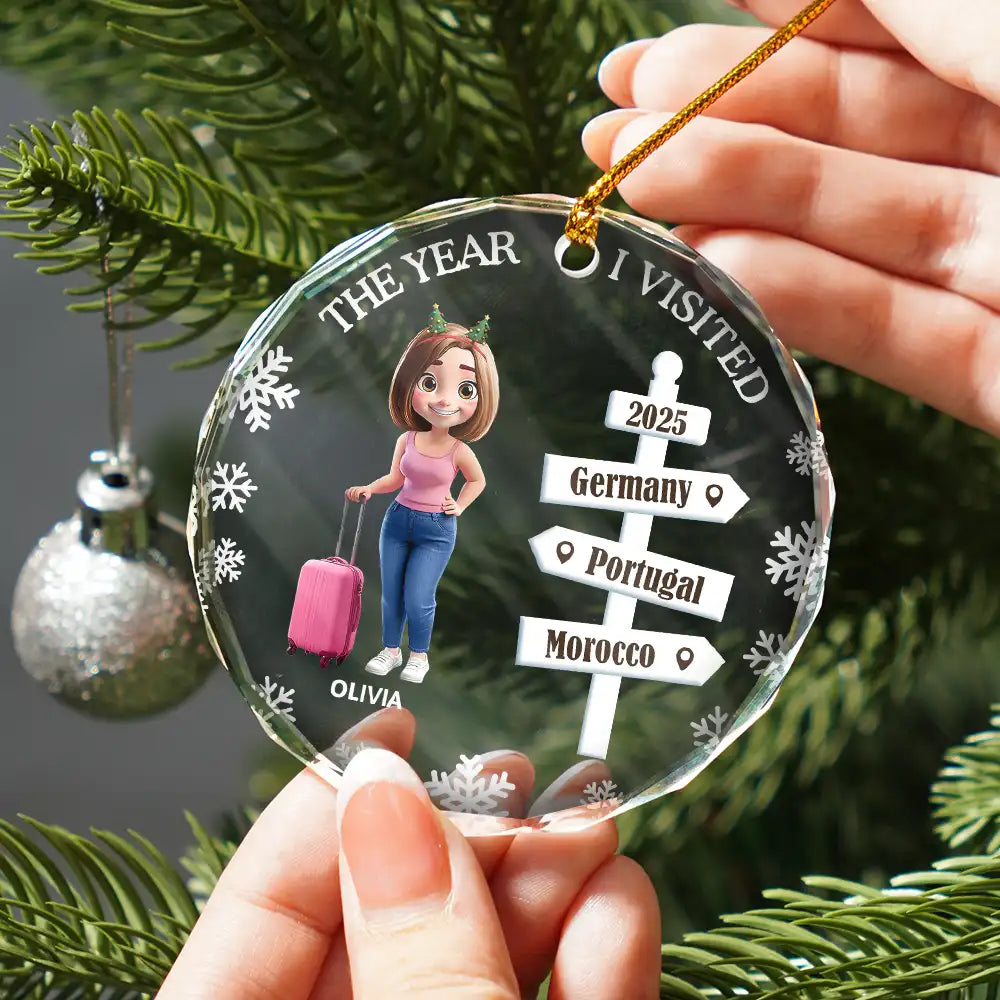 Christmas, Travel, Gift For Bestie, Happy - Bestie Travel The Year We Visited Travel Ornament - Personalized Circle Glass Ornament