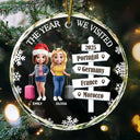 Christmas, Travel, Gift For Bestie, Happy - Bestie Travel The Year We Visited Travel Ornament - Personalized Circle Glass Ornament