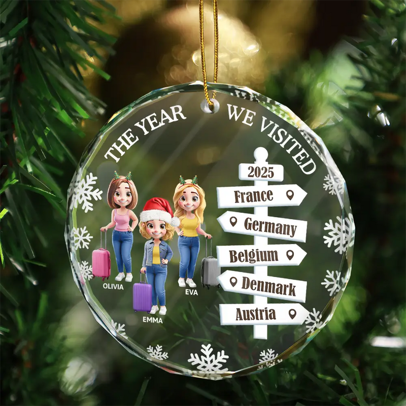 Christmas, Travel, Gift For Bestie, Happy - Bestie Travel The Year We Visited Travel Ornament - Personalized Circle Glass Ornament