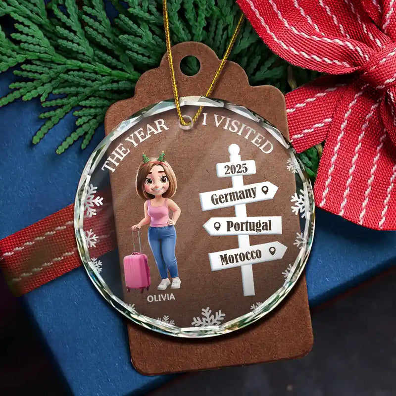 Christmas, Travel, Gift For Bestie, Happy - Bestie Travel The Year We Visited Travel Ornament - Personalized Circle Glass Ornament