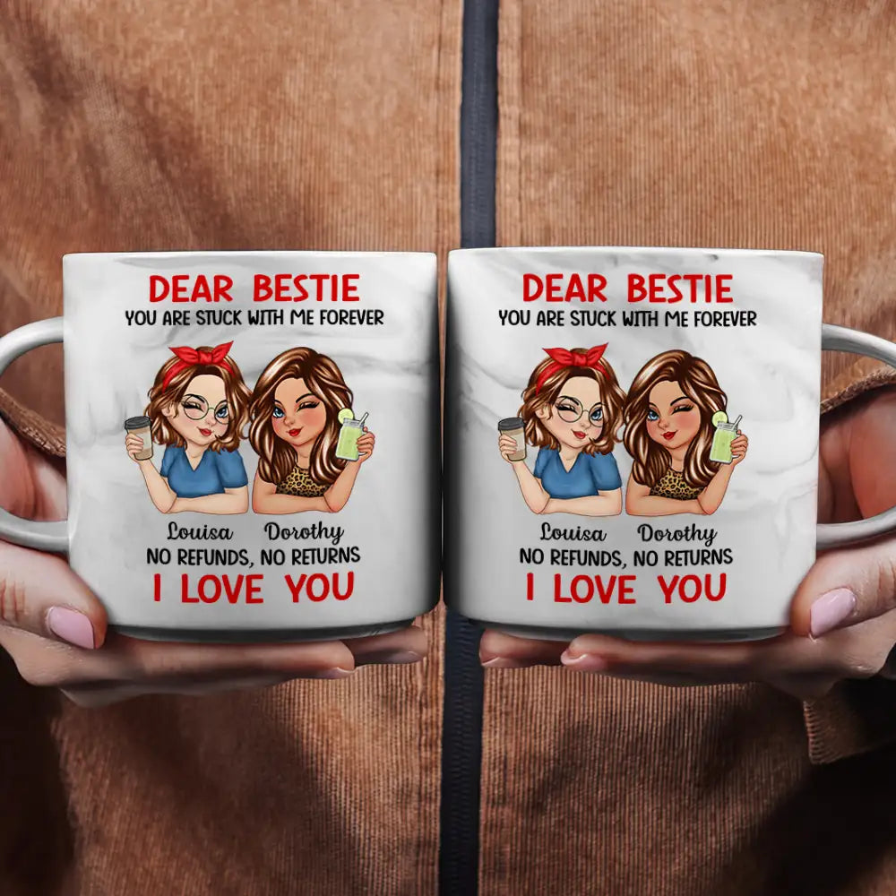 Gift For Bestie, Gift For Women, Top Market, Happy - Bestie You Are Stuck With Me Forever - Personalized Marble Mug