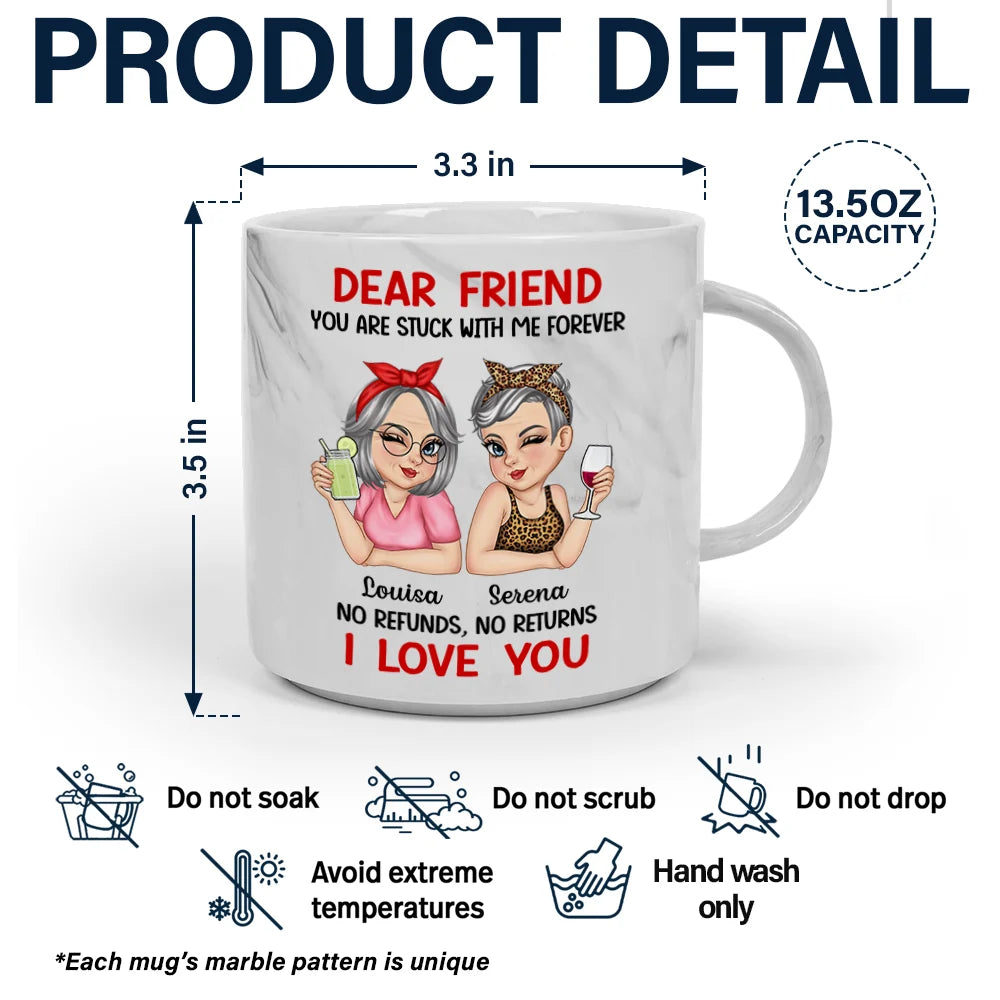 Gift For Bestie, Gift For Women, Top Market, Happy - Bestie You Are Stuck With Me Forever - Personalized Marble Mug