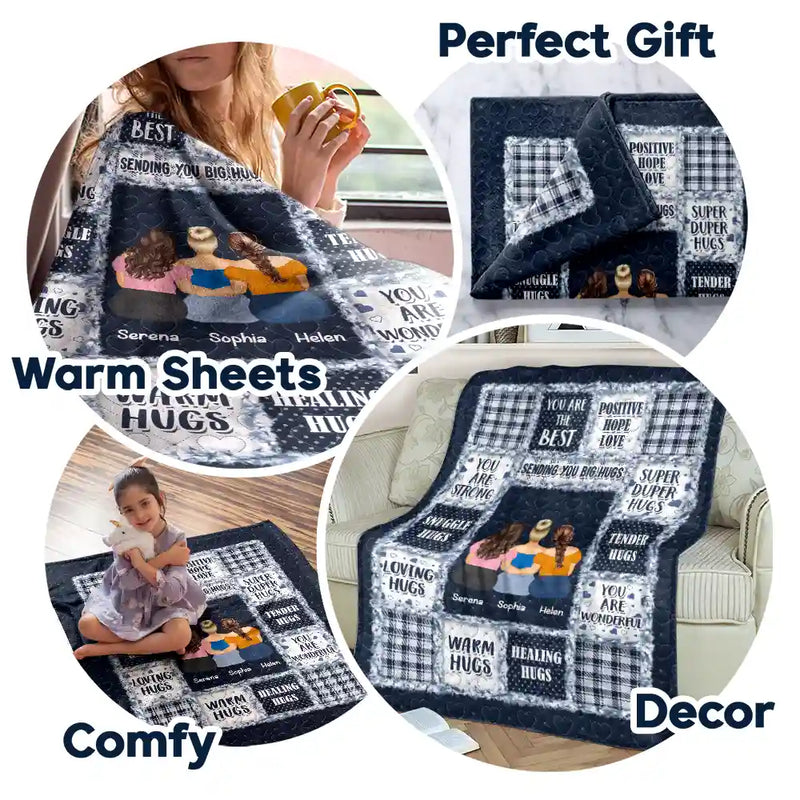 Gift For Women,Gift For Sisters,Gift For Bestie,Gift For Sibling,Love - Besties Sisters Sending You Big Hugs - Personalized Fleece Blanket, Sherpa Blanket