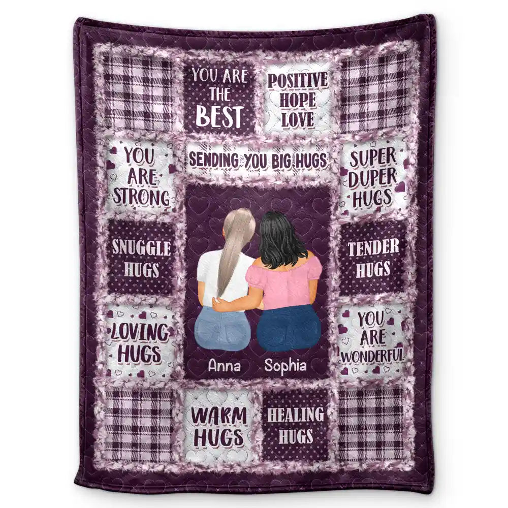 Gift For Women,Gift For Sisters,Gift For Bestie,Gift For Sibling,Love - Besties Sisters Sending You Big Hugs - Personalized Fleece Blanket, Sherpa Blanket
