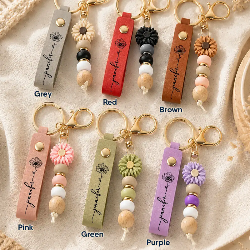Gift For Bestie,Humorous,Icon - Besties Drive Safe I Love You - Personalized Leather Beaded Keychain