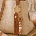 Gift For Bestie,Humorous,Icon - Besties Drive Safe I Love You - Personalized Leather Beaded Keychain