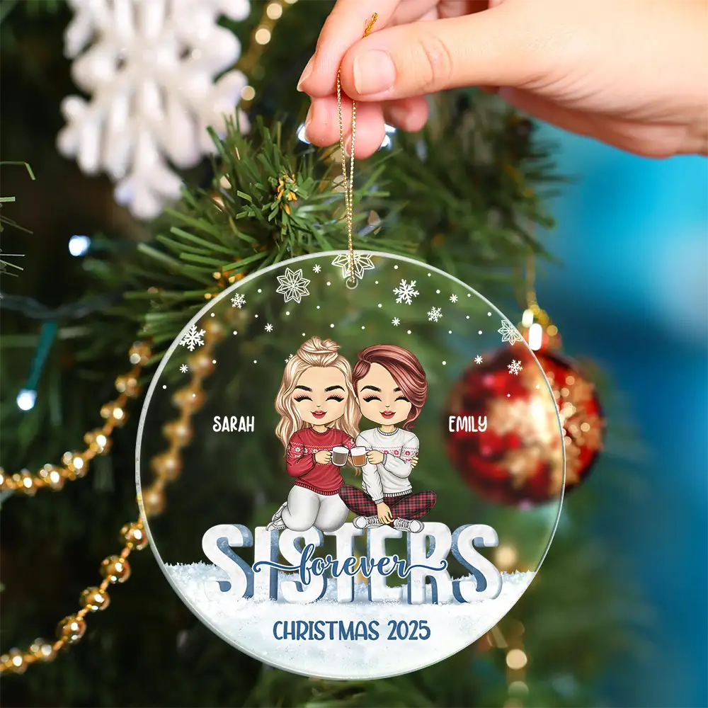 Besties Forever - Christmas Gift For Best Friends And Sisters - Personalized Custom Circle Acrylic Ornament