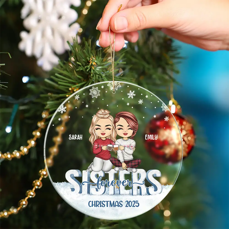 Besties Forever - Christmas Gift For Best Friends And Sisters - Personalized Custom Circle Acrylic Ornament