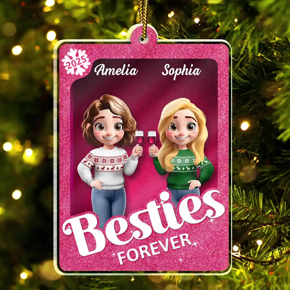 Christmas,Gift For Bestie,Gift For Sisters,Happy - Besties Forever 3D Effect Toy Box - Personalized Custom Shaped Acrylic Ornament