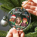 Gift For Bestie, Gift For Sisters, Gift For Women, Gifts For Colleagues, Happy, Christmas - Besties Forever Christmas 3D Effect - Personalized Circle Glass Ornament