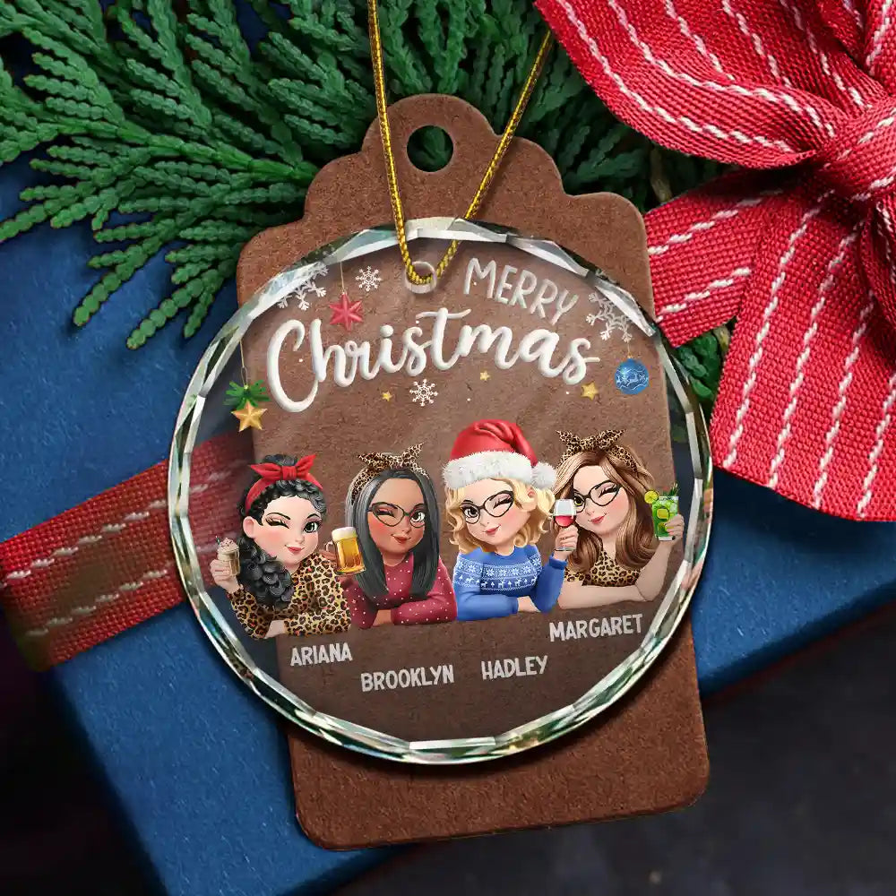 Gift For Bestie, Gift For Sisters, Gift For Women, Gifts For Colleagues, Happy, Christmas - Besties Forever Christmas 3D Effect - Personalized Circle Glass Ornament