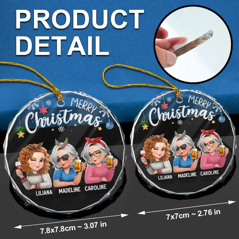 Gift For Bestie, Gift For Sisters, Gift For Women, Gifts For Colleagues, Happy, Christmas - Besties Forever Christmas 3D Effect - Personalized Circle Glass Ornament