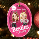 Gift For Bestie,Gift For Sisters,Happy,Gift For Women,Christmas - Besties Forever Pink Action Figure 3D Effect - Personalized Oval Glass Ornament