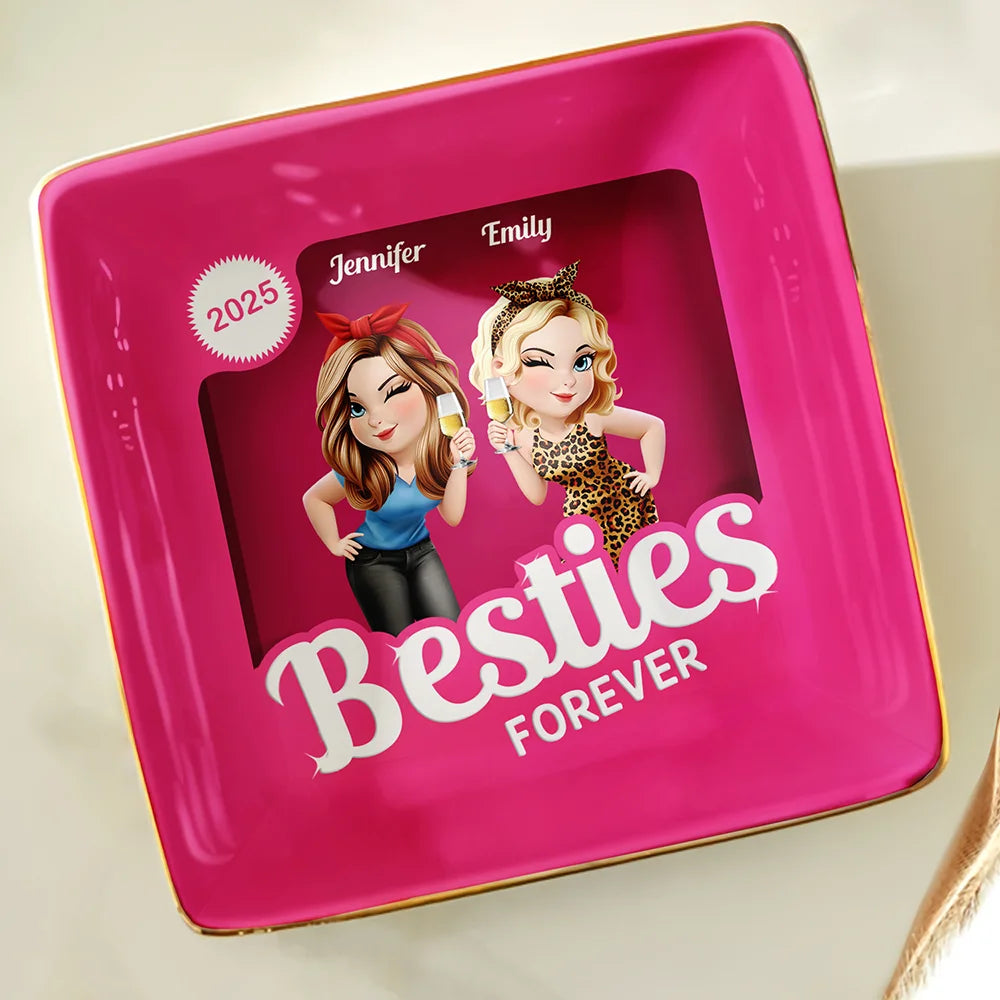 Besties Forever Pink Action Figure 3D Effect - Personalized Ring Dish
