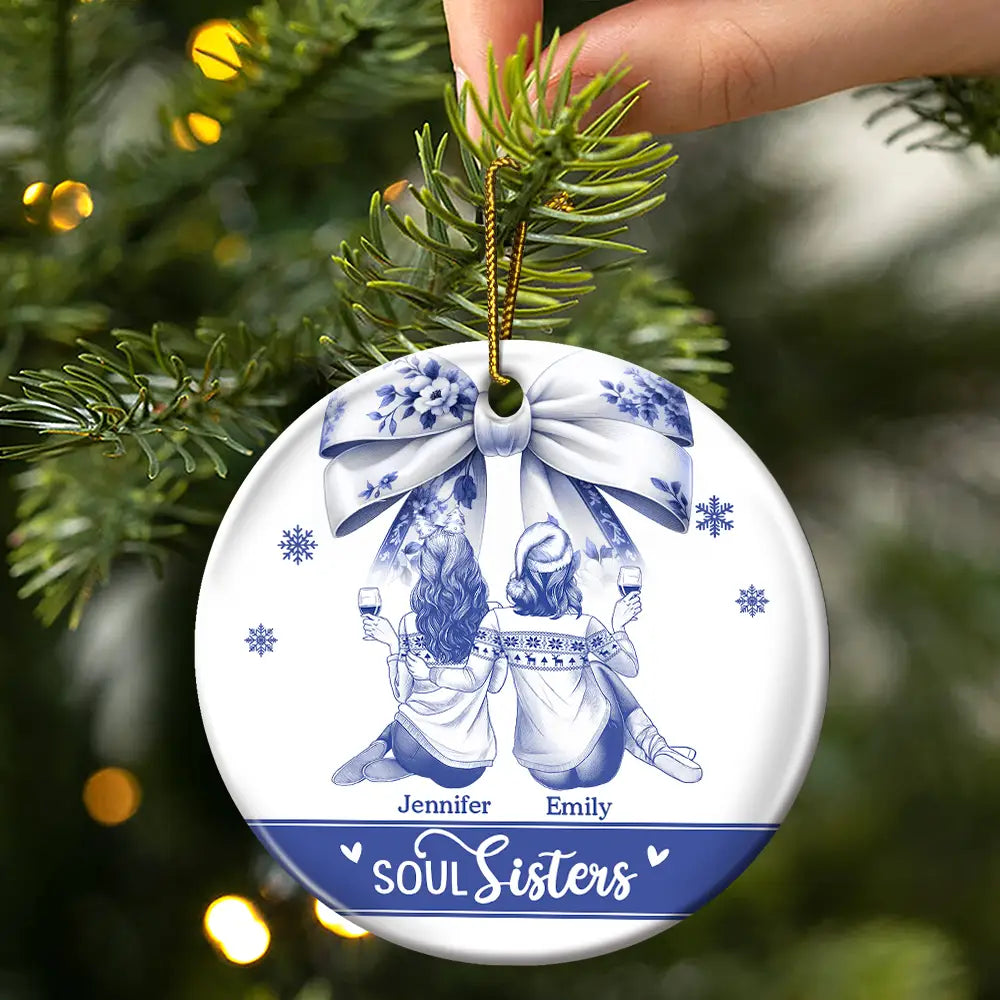 Gift For Bestie,Gift For Sisters,Gift For Women,Gifts For Colleagues,Happy,Christmas - Besties Forever Toile - Personalized Circle Ceramic Ornament