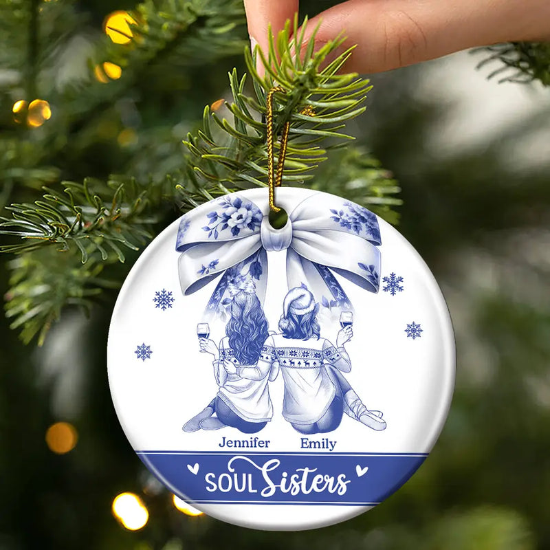 Gift For Bestie,Gift For Sisters,Gift For Women,Gifts For Colleagues,Happy,Christmas - Besties Forever Toile - Personalized Circle Ceramic Ornament
