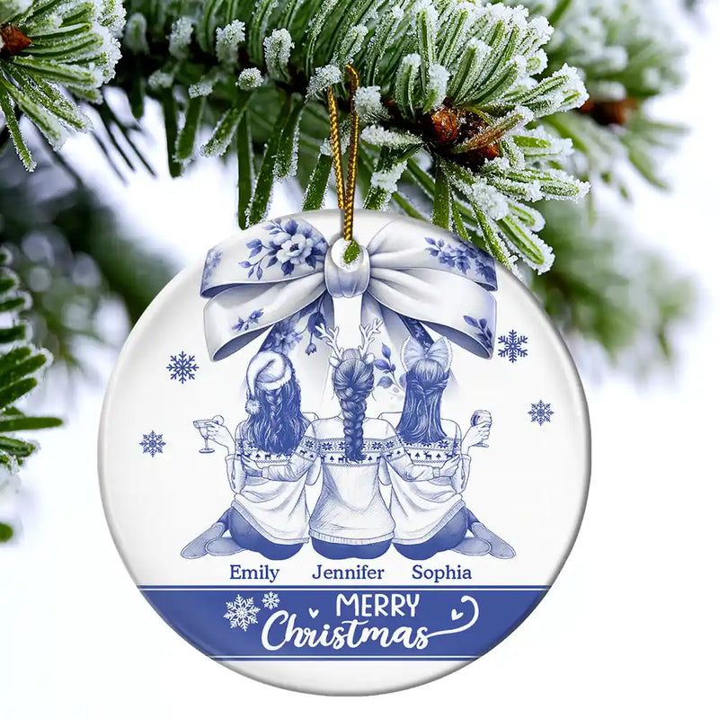 Gift For Bestie,Gift For Sisters,Gift For Women,Gifts For Colleagues,Happy,Christmas - Besties Forever Toile - Personalized Circle Ceramic Ornament