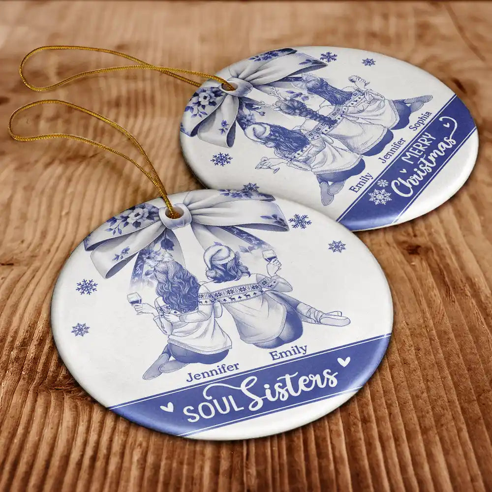 Gift For Bestie,Gift For Sisters,Gift For Women,Gifts For Colleagues,Happy,Christmas - Besties Forever Toile - Personalized Circle Ceramic Ornament