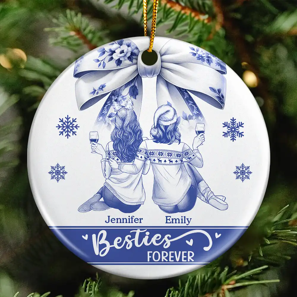 Besties Forever Toile - Personalized Circle Ceramic Ornament