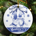 Gift For Bestie,Gift For Sisters,Gift For Women,Gifts For Colleagues,Happy,Christmas - Besties Forever Toile - Personalized Circle Ceramic Ornament