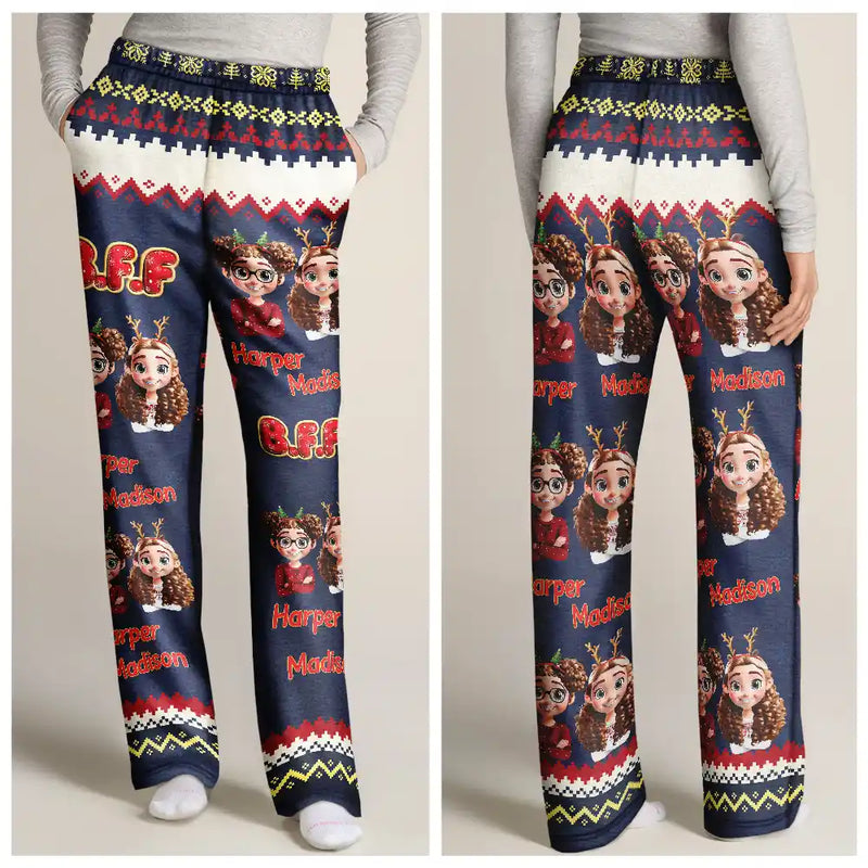 Gift For Bestie,Christmas,Happy,Gift For Sisters,Gift For Brothers,Gift For Sibling,Cousin - Besties Friends Siblings Forever 3D Effect - Personalized Pajama Pants