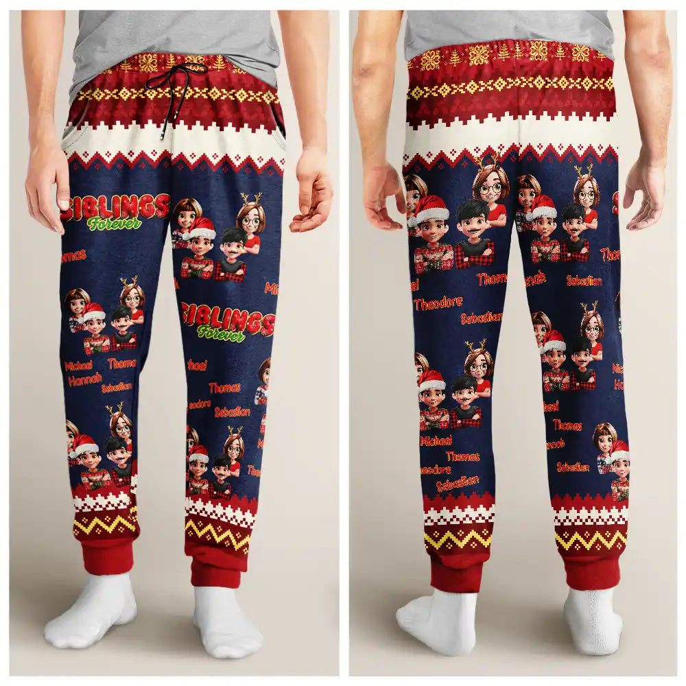 Gift For Bestie,Christmas,Happy,Gift For Sisters,Gift For Brothers,Gift For Sibling,Cousin - Besties Friends Siblings Forever 3D Effect - Personalized Pajama Pants