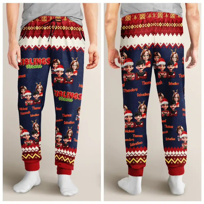 Gift For Bestie,Christmas,Happy,Gift For Sisters,Gift For Brothers,Gift For Sibling,Cousin - Besties Friends Siblings Forever 3D Effect - Personalized Pajama Pants