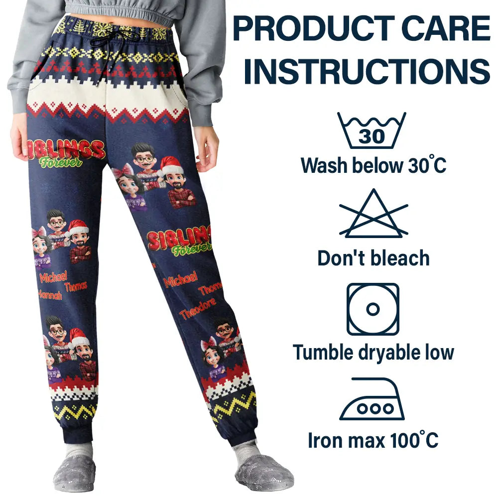 Gift For Bestie,Christmas,Happy,Gift For Sisters,Gift For Brothers,Gift For Sibling,Cousin - Besties Friends Siblings Forever 3D Effect - Personalized Pajama Pants