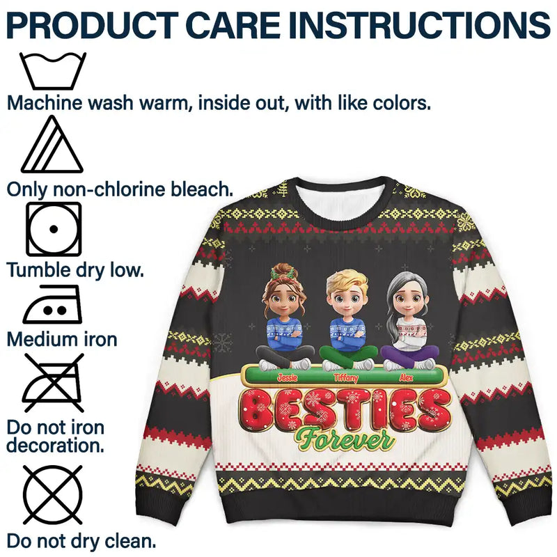 Gift For Bestie,Christmas,Happy,Gift For Sisters,Gift For Brothers,Gift For Sibling,Cousin - Besties Friends Siblings Forever 3D Effect - Personalized Unisex Ugly Sweater