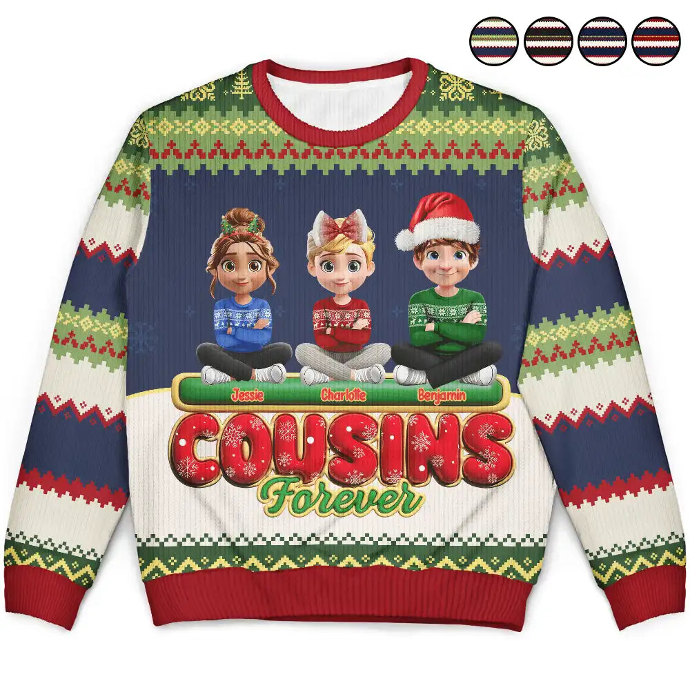 Gift For Bestie,Christmas,Happy,Gift For Sisters,Gift For Brothers,Gift For Sibling,Cousin - Besties Friends Siblings Forever 3D Effect - Personalized Unisex Ugly Sweater