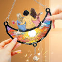 Happy, Gift For Sisters, Gift For Bestie, Gifts For Colleagues - Besties Friends Sitting On The Moon - Personalized Rainbow Suncatcher With Crystal Ball Prism