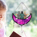 Happy, Gift For Sisters, Gift For Bestie, Gifts For Colleagues - Besties Friends Sitting On The Moon - Personalized Rainbow Suncatcher With Crystal Ball Prism