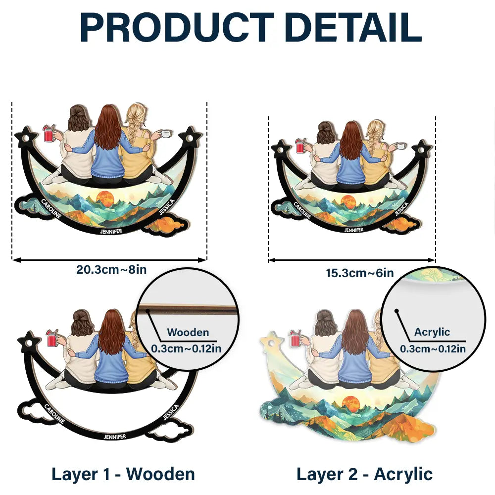 Gift For Bestie, Love - Besties Friends Sitting On The Moon Starry Sky - Personalized Window Hanging Suncatcher Ornament